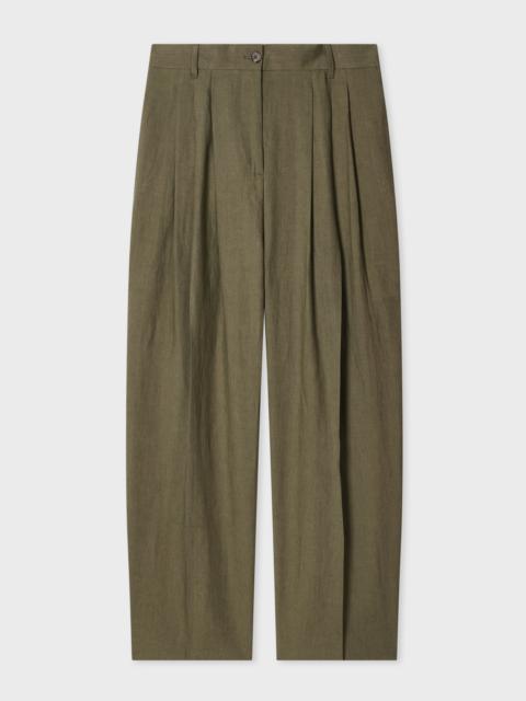Women's Khaki Pleated Linen Co-ord
