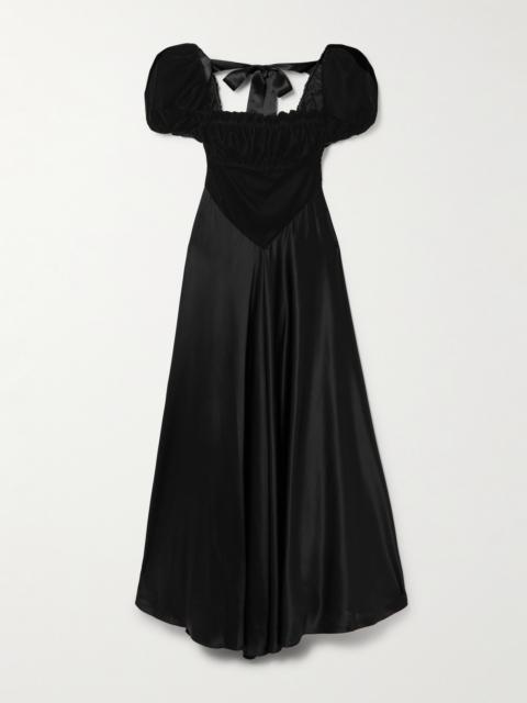 Tie-detailed Velvet And Silk-satin Gown