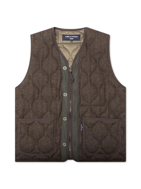 WOOL HERRINGBONE QUILTED VEST - KHAKI