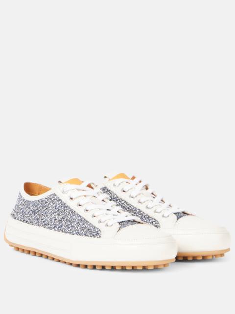 Tweed and leather sneakers