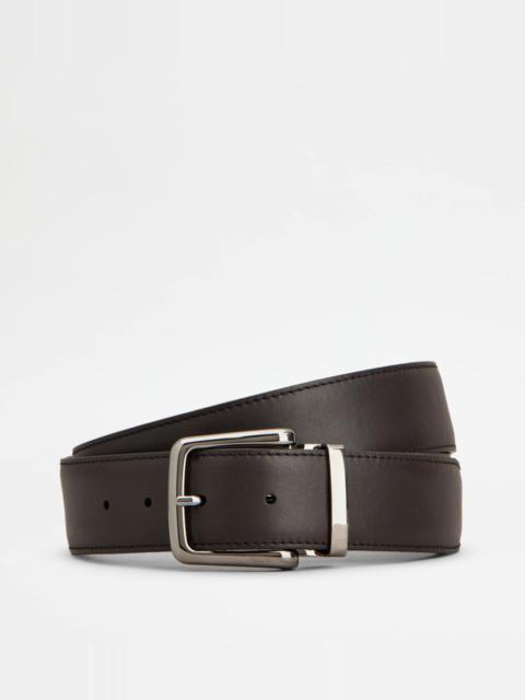 ADJUSTABLE AND REVERSIBLE BELT IN LEATHER - BROWN