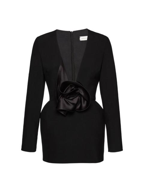 Oversized Floral Embellished Silk-Wool Dress black