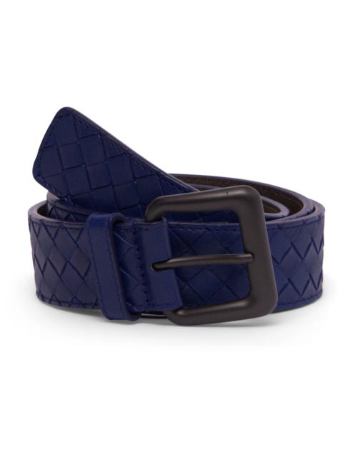 Bottega Veneta Signature Intrecciato Woven Leather Belt Cobalt