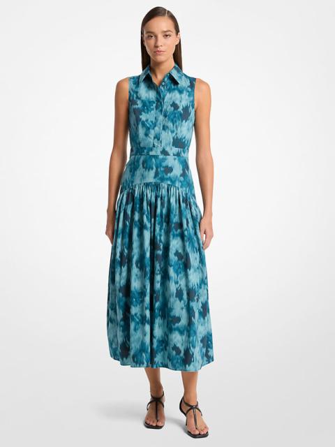 Floral Chiné Cotton Poplin Drop Waist Shirtdress