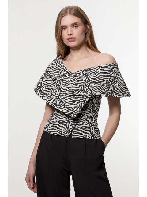 Zebra Jacquard Assymetric Neck Tailored Jacket