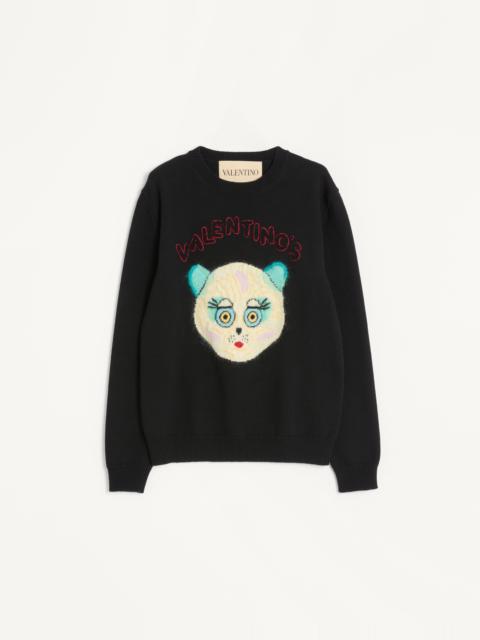 WOOL AND COTTON SWEATER WITH CHAT DE LA MAISON PATCH