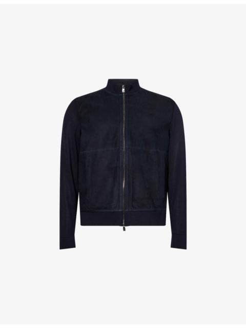 Contrast-Knit Regular-Fit Suede Jacket