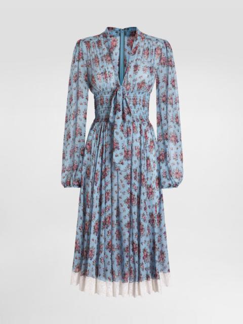 Small flower bouquets-print chiffon dress