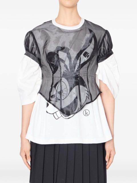 puff-sleeve graphic T-shirt