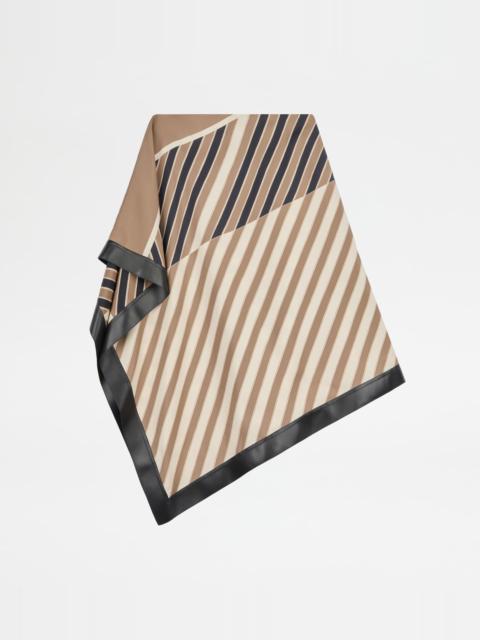 SKIRT IN SILK WITH LEATHER INSERTS - BROWN, BEIGE, OFF WHITE