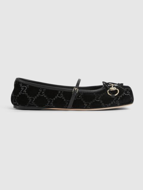 Women's GG crystal Gucci Horsebit ballet flat