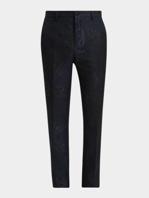 Men's Paisley Jacquard Flat-Front Trousers