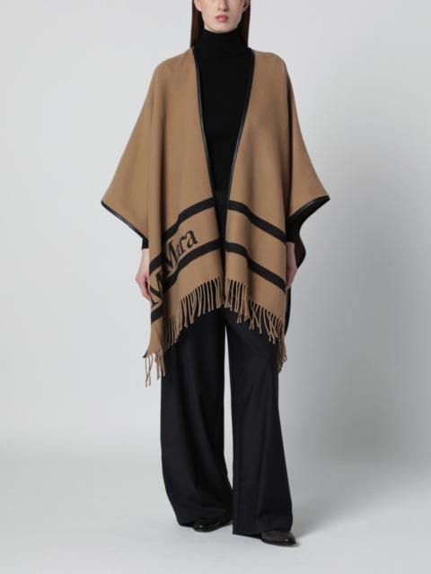 Camel jacquard wool poncho
