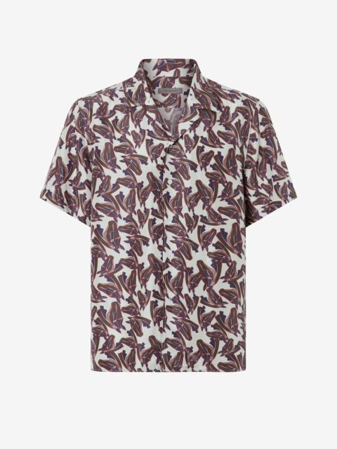 White printed silk short sleeve shirt