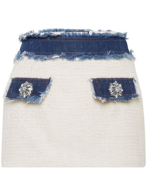 denim-trimmed tweed miniskirt