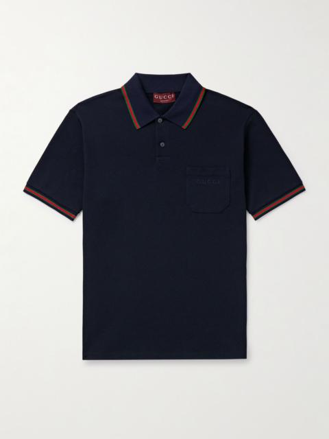 Logo-Embroidered Cotton-Piqué Polo Shirt Blue
