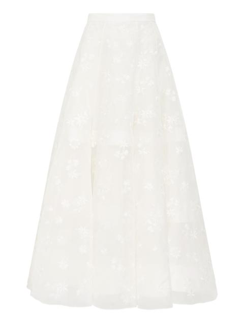 Sonya Mia's Flowers Maxi Skirt in Ivory Embroidered Silk Organza
