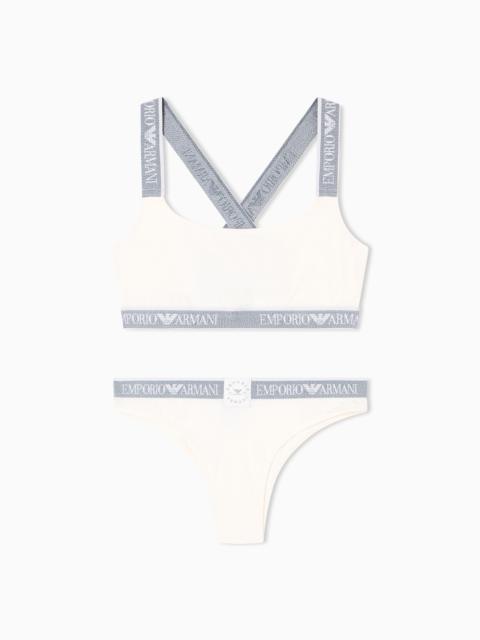 ASV ICONIC ORGANIC-COTTON BRALETTE AND BRAZILIAN BRIEFS SET WITH LOGO BAND
