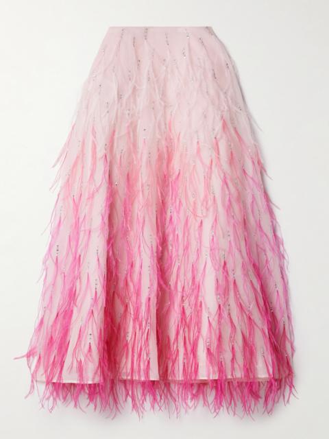 Embellished Feather-trimmed Silk-organza Midi Skirt