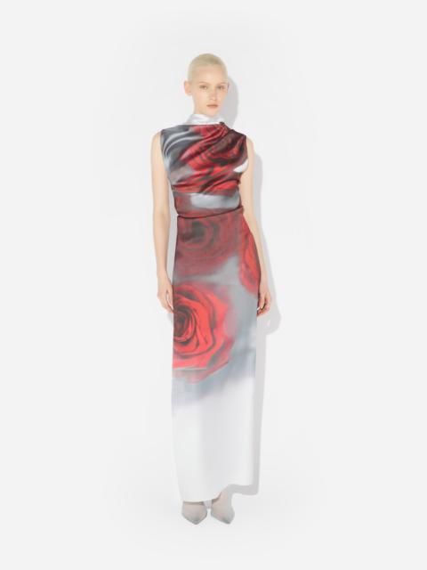 THE RED DRAPED BLURRY ROSES DRESS