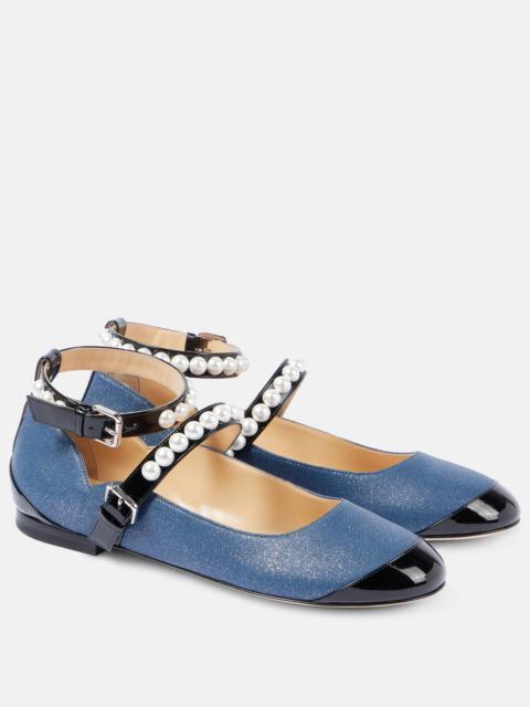 Embellished denim Mary Jane flats