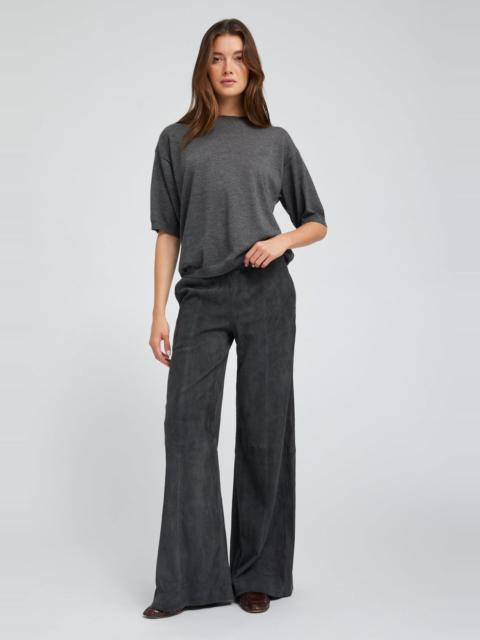 CHARCOAL SUEDE WIDE LEG TROUSERS