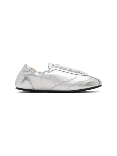 Silver Silk Tennis Sneakers
