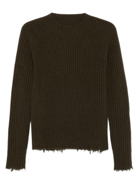 ribbed frayed-edge jumper