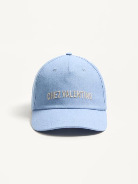 CHEZ VALENTINO DENIM BASEBALL CAP WITH EMBROIDERY