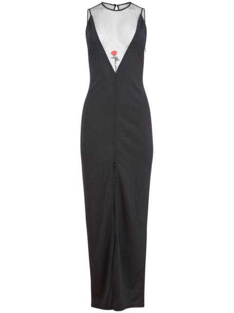 rose-embroidered maxi dress