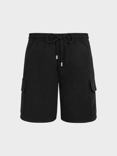 MEN LINEN BERMUDA SHORTS CARGO POCKETS