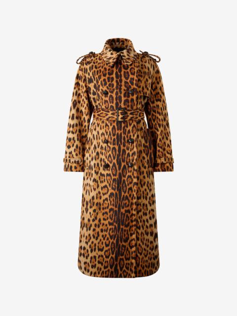 Long Trench Coat With Jaguar Skin Print