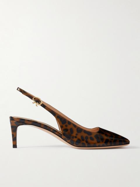 Nuit 55 Leopard-print Glossed-leather Slingback Pumps