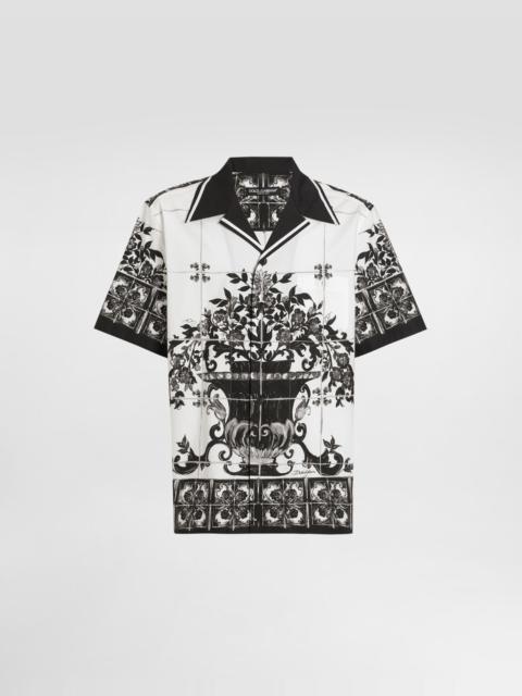 Majolica-print poplin hawaii shirt