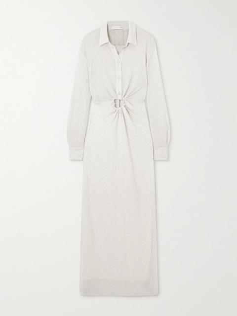 Embellished Cutout Metallic Mesh Maxi Dress