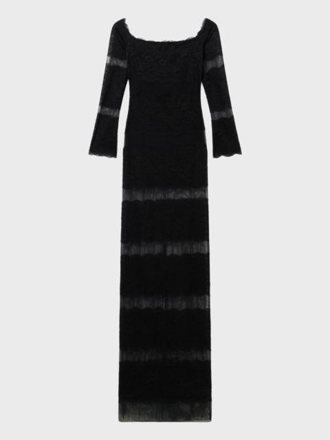 LONG TULLE AND LACE DRESS