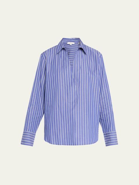 Pinstripe Long-Sleeve Popover Shirt