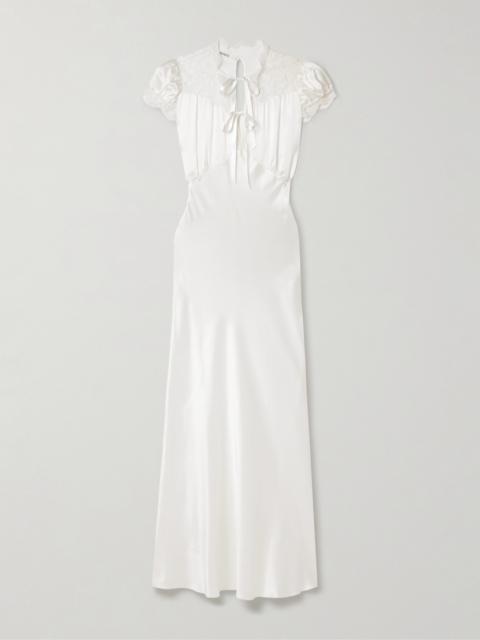 Lace-trimmed Silk-satin Midi Dress