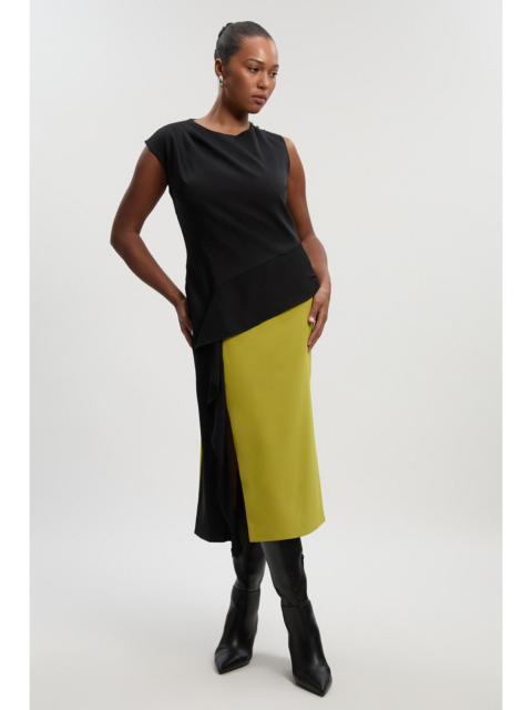 Plus Size Soft Tailored Asymmetric Neck Draped Waist Detail Midi Dress