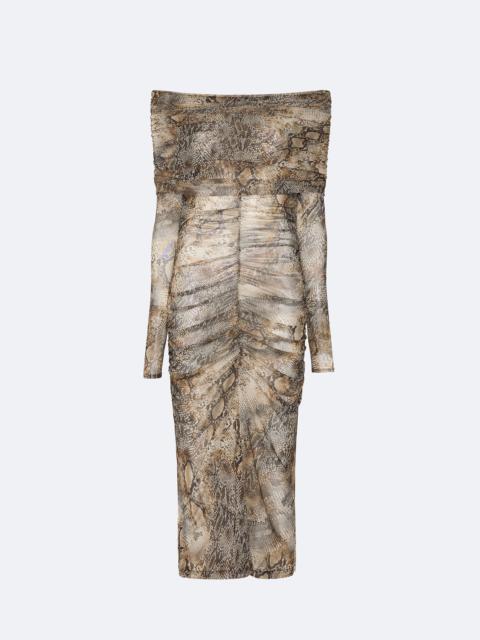 Snake Mesh Off The Shoulder Dress