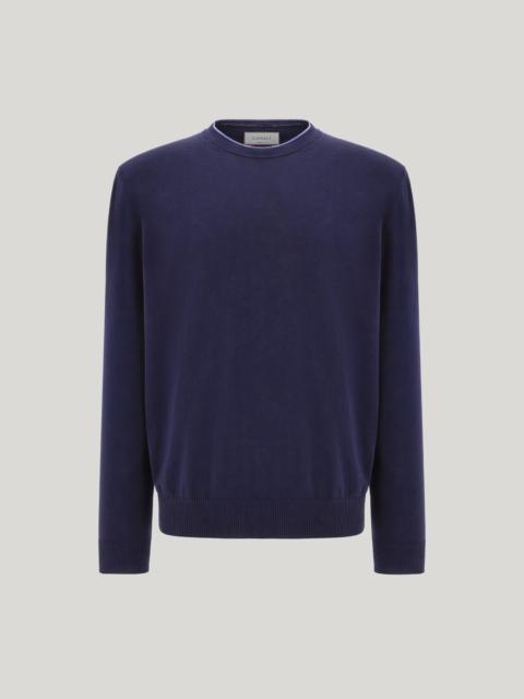BLUE GIZA COTTON CREW NECK WITH CONTRASTING PIPING