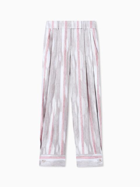 JACQUARD LINEN AND VISCOSE TROUSERS WITH PLEATS