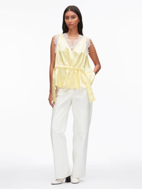 Sleeveless Satin V-Neck with Lace Trim