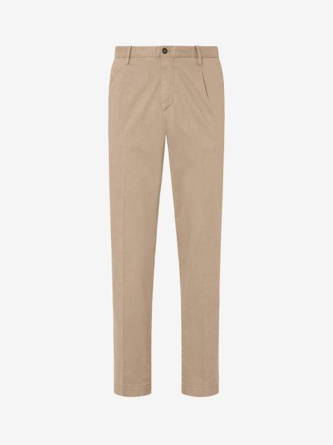 Beige garment-dyed stretch cotton satin trousers