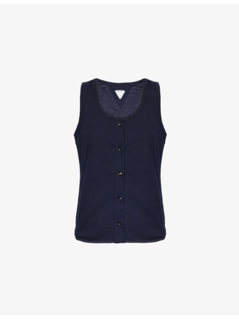 Scoop-neck sleeveless cotton-jersey top