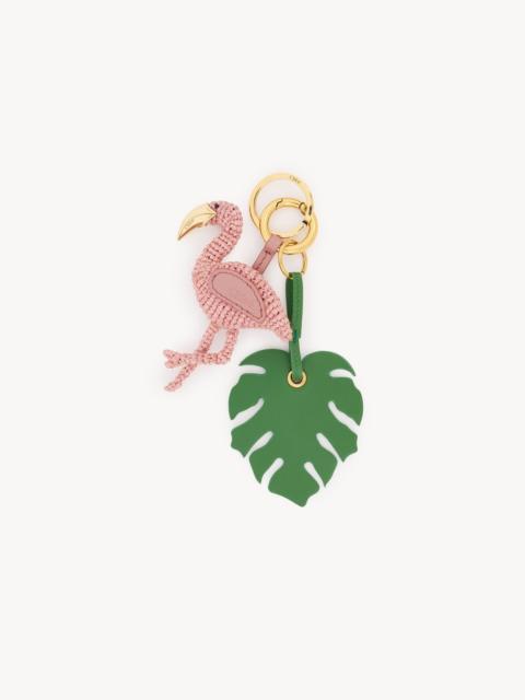 CHLOÉ SYMBOLS FLAMINGO KEY RING BAG CHARM IN RAFFIA & LEATHER