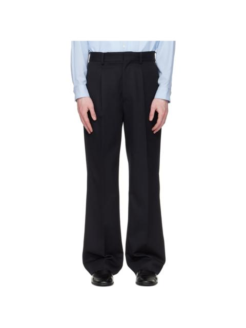 Navy Wool Kersey Straight Trousers