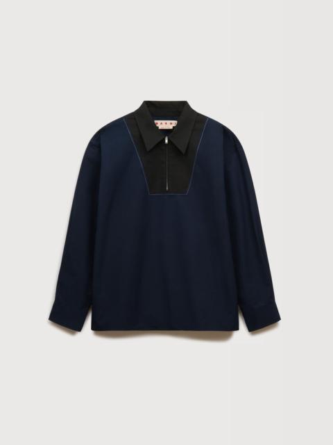 DEEP BLUE POPLIN SHIRT WITH ZIPPER BIB