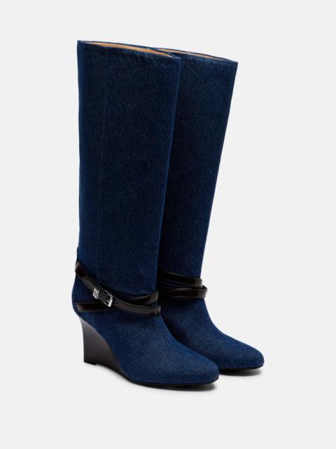 Kat denim knee-high wedge boots