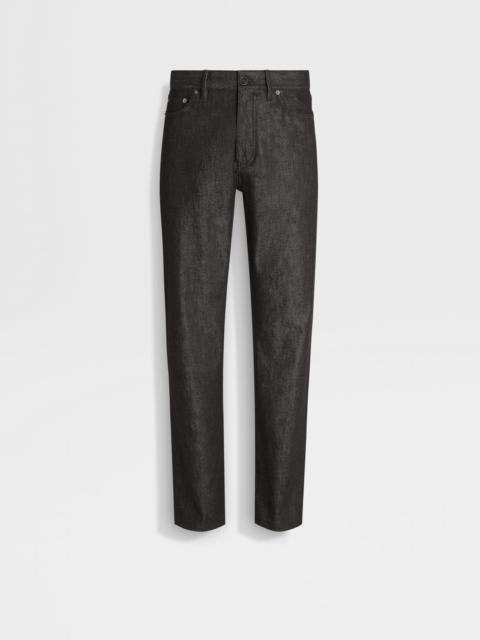 BLACK STRETCH COTTON AND CASHMERE ROCCIA JEANS